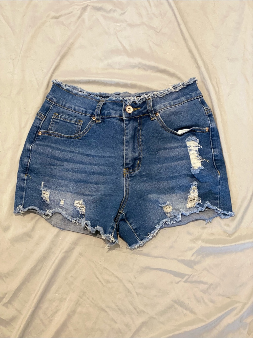 🔥 TRENDY Frayed Raw Hem High-Rise Stretch Jeans! 💎 Size S (13” Waist) ✨